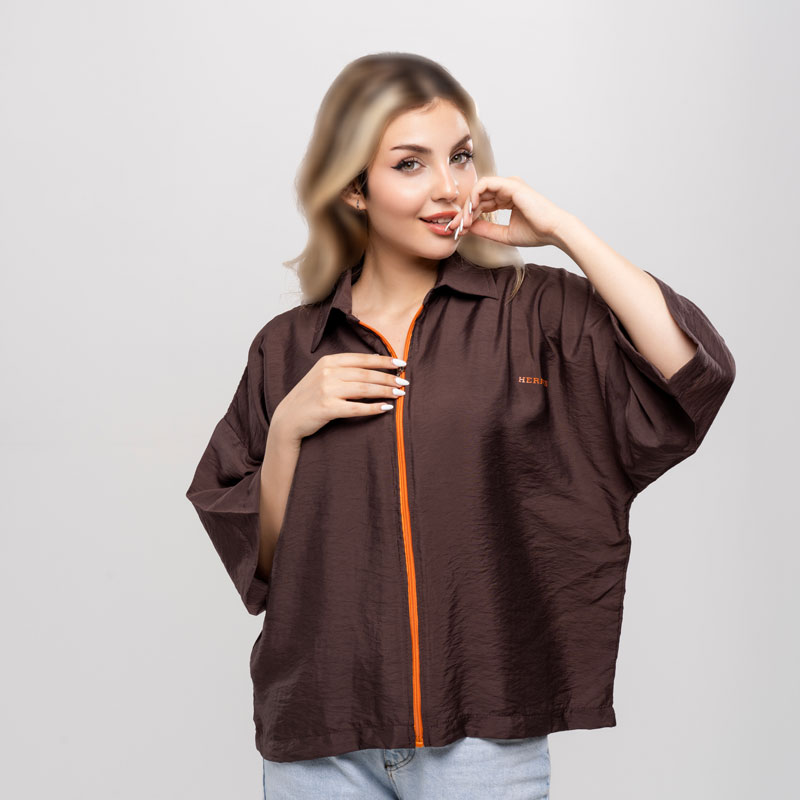 تیشرت هرمس زیپی کد T272 | پارچه پری ریزشی قواره باکسی اورسایز - Image 4